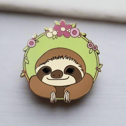 Happy Sloth Enamel Needle Minder